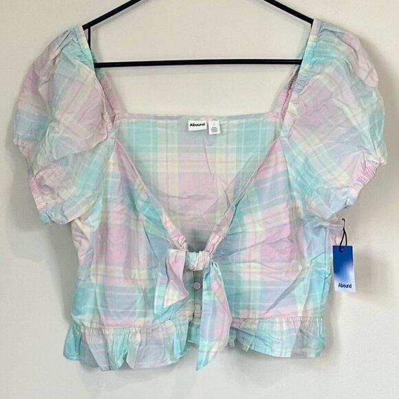 NWT Abound by Nordstrom Pastel Front Knot Ruffled Sleeve Crop Top - Large - Picture 2 of 7